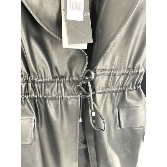 NWT Selmacilek Womens Leather Trench Collar Mini Dress Flap Pockets Size S Black - Picture 6 of 14